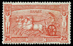 La philatélie olympique a vu le jour le 25 mars 1896, soit le jour où le premier timbre olympique a été produit en Grèce pour commémorer (et aider à financer) les premiers Jeux olympiques de l'ère moderne à Athènes.